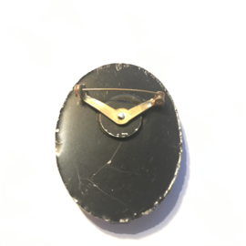 Vintage broche, handgemaakt, kunststof met bloemen vierkant/ ovaal