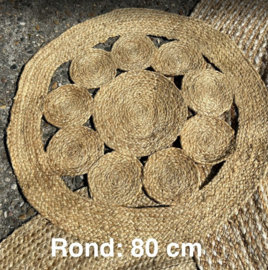 Te huur:  Jute opengewerkt kleed  nr. 1:  Ø 80 cm