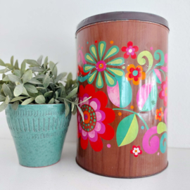 Vintage groot blik met '70's bloemen print