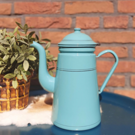 Vintage emaille koffiepot met deksel, zeegroen