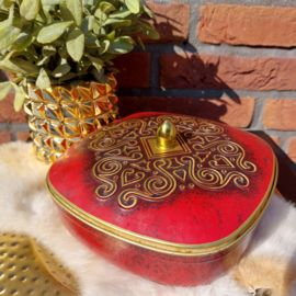 Vintage blik rood met goud decor en knop op deksel