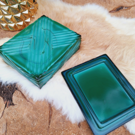 Vintage Malachiet glazen trinket/ juwelenbox, groen
