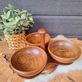 Houten serveer draaiplateau, 3 schaaltjes, Lazy Susan