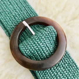 SALE: Riem elastisch groen met houten gesp rond