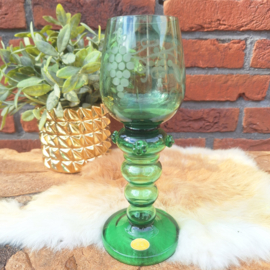 Antieke groen glazen Roemer(wijnglas), handgeblazen, H 22 cm