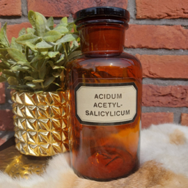 Vintage apothekersfles met origineel etiket  "Acedum Acetyl-salicylicum"