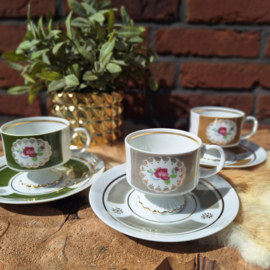 Vintage kop en schotels 34, 3 stuks, 3 kleuren