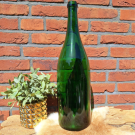Grote glazen vintage wijnfles (handgeblazen) groen