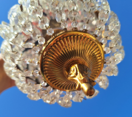 Antieke messing/ kristallen plafondlamp, ca. 1930