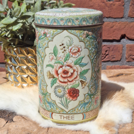 Vintage blik 'thee' met reliëf bloemen