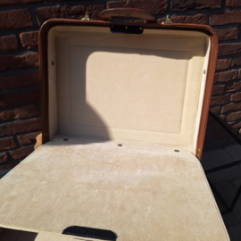 Vintage lederen werk-koffer met prachtig stikwerk én sleutel