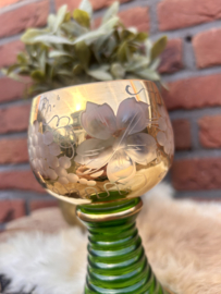 Vintage 'Roemer'(wijnglas) Groen/'Goud', handgeblazen, H 15 cm