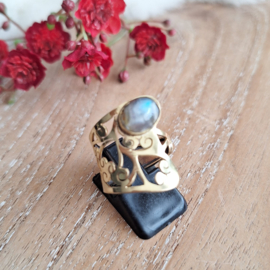 Ring "Ibiza 34", verstelbare ring , grijze steen