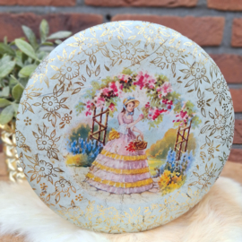 Vintage rond blik met 'Southern Belle' met veel goud decoratie