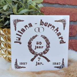Vintage herdenkingstegel 50 jarig huwelijk Juliana & Bernhard 1937-1987