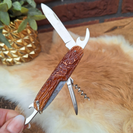 Vintage zakmes met handvat met hert én schors decor
