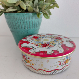 Vintage blik rond "Albert Heijn", bloemen, zonder knop bovenop