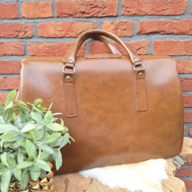 Vintage kunstlederen (weekend) tas, cognac
