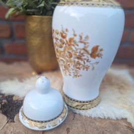 Vintage vaas/ urn van porselein met prachtig goud decor