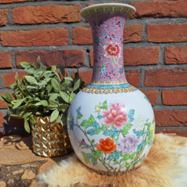 Vintage Chinese Art vaas met bloemen, H 30,5 cm