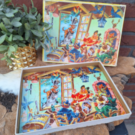 Vintage houten jig-saw puzzel: 2 in één doos