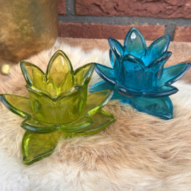Vintage lotusbloem waxinelichthouders groen en blauw (2)