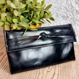 Vintage 'Mac Laren" Norwich clutch/ handtasje lakleder, zwart