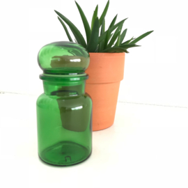 Vintage stopfles/pot groen glas uit de 70's, 14,5 cm