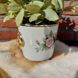 Vintage "Earl Porzellan" bloempot op gouden bolpootjes, H 11 x Ø11 cm.