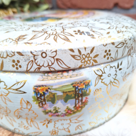 Vintage rond blik met 'Southern Belle' met veel goud decoratie