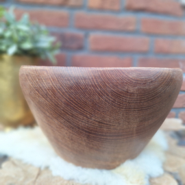 Vintage teak houten schaal hoog H 16 cm x Ø 24 cm.