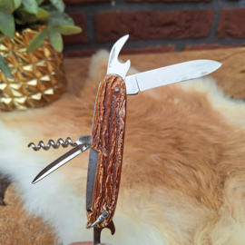 Vintage zakmes met handvat met hert én schors decor