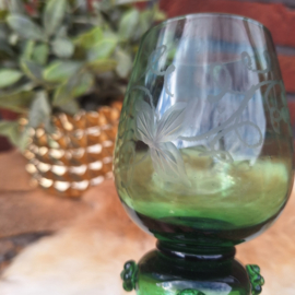 Antieke groen glazen Roemer(wijnglas), handgeblazen, H 22 cm