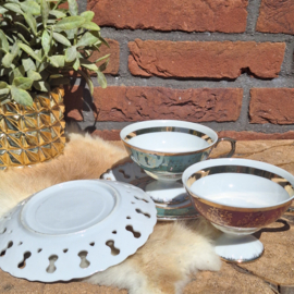 Vintage kop en schotels 35, 2 stuks, 2 kleuren