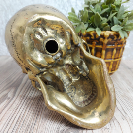 Vintage grote zware skull brass/koper met kroon van rozen