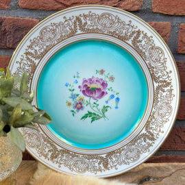 Bord porselein vergulde randdecoratie en bloemdeco in groen,  'Schwarzenhammer'