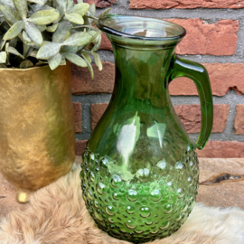 Vintage groene glazen Empoli kan/vaas 'bubbels, H 23,5 cm