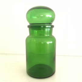 Vintage stopfles/pot groen glas uit de 70's, 17,5 cm