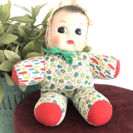 Vintage stoffen popje met plastic gezicht, '70's
