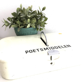 Vintage "Poetsmiddelen" emaille doos/ box creme-wit