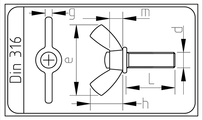 RVS Vleugelbout M6x20 Din 316AF.