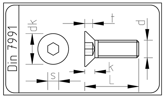 RVS Inbusbout M4x8  Din 7991 / ISO 10642.