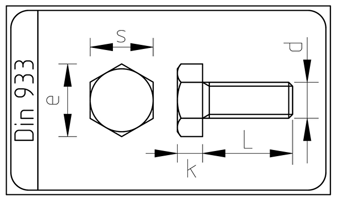 RVS Zeskantbout M3x20 Din 933 / ISO 4017.