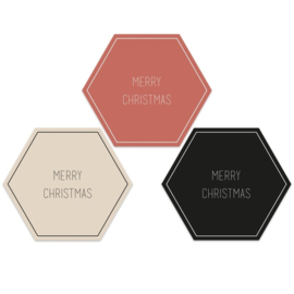 Merry Christmas hexagon  | 55mm merry christmas (creme)