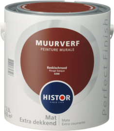 Histor Perfect Finish Muurverf Mat - Baskisch Rood 6390 - 2,5 Liter