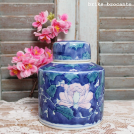 gemberpot - blauw met roze bloem