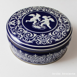 blik / koektrommel donkerblauw met engeltjes