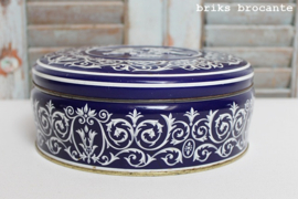 blik  / koektrommel donkerblauw met engeltjes