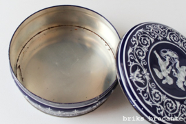blik / koektrommel blauw-wit met engeltjes