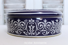 blik / koektrommel blauw-wit met engeltjes